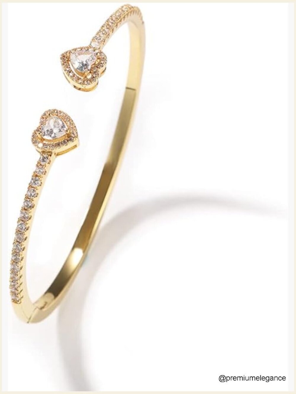 18K Gold Silver Plated CZ Heart Cuff Bangle Bracelet Hip Hop Jewelry Gift